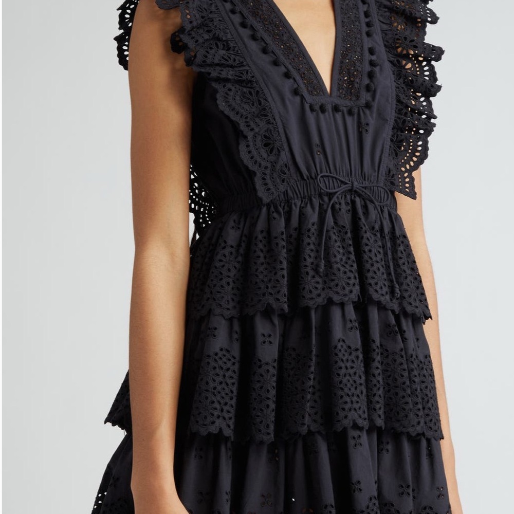 Ulla Johnson Black Eyelet Tiered Mini Dress